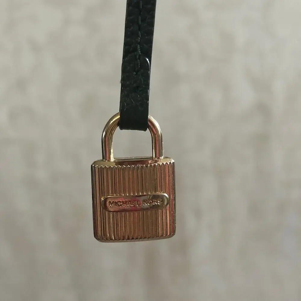 Michael Kors Gold Tone Padlock Dark Green Leather Strap Bag Charm Replacement